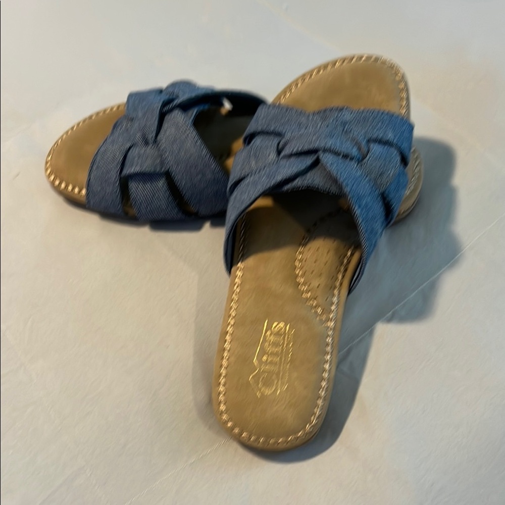 Cliffs Blue Tan Sandals with Woven Strap Design - size 6 - no wear